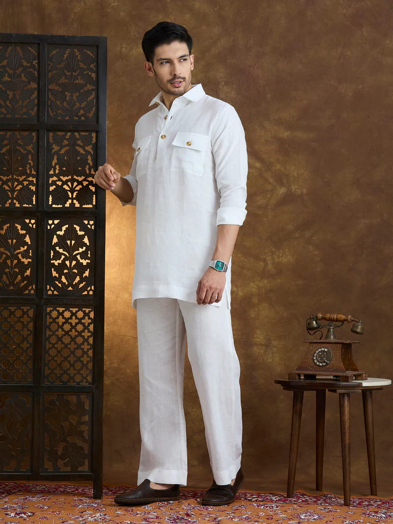Arka | 100% Pure Linen White Kurta Set