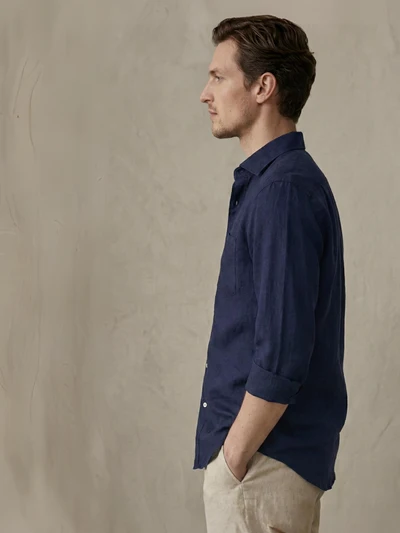 Navy 100% Pure Linen Classic