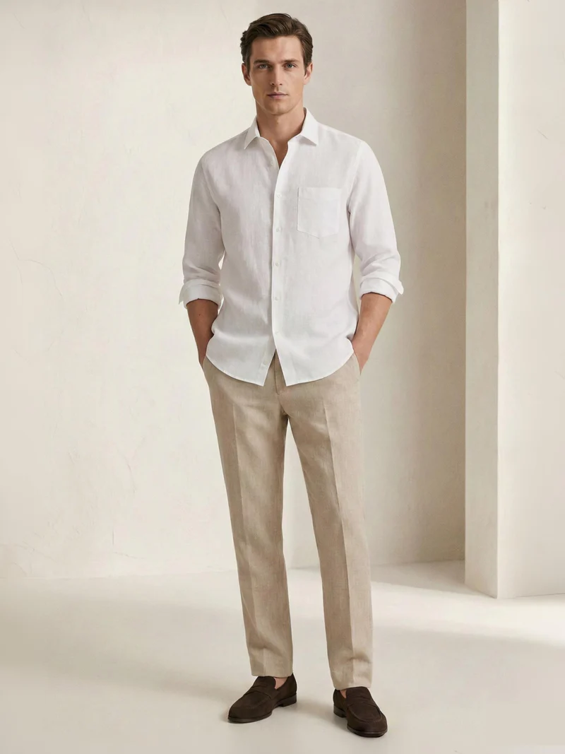 White 100% Pure Linen Classic