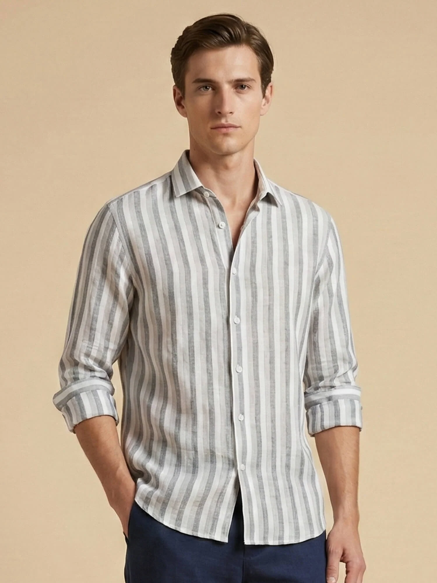 Silver Ash Luxe Striped 100% Pure Linen