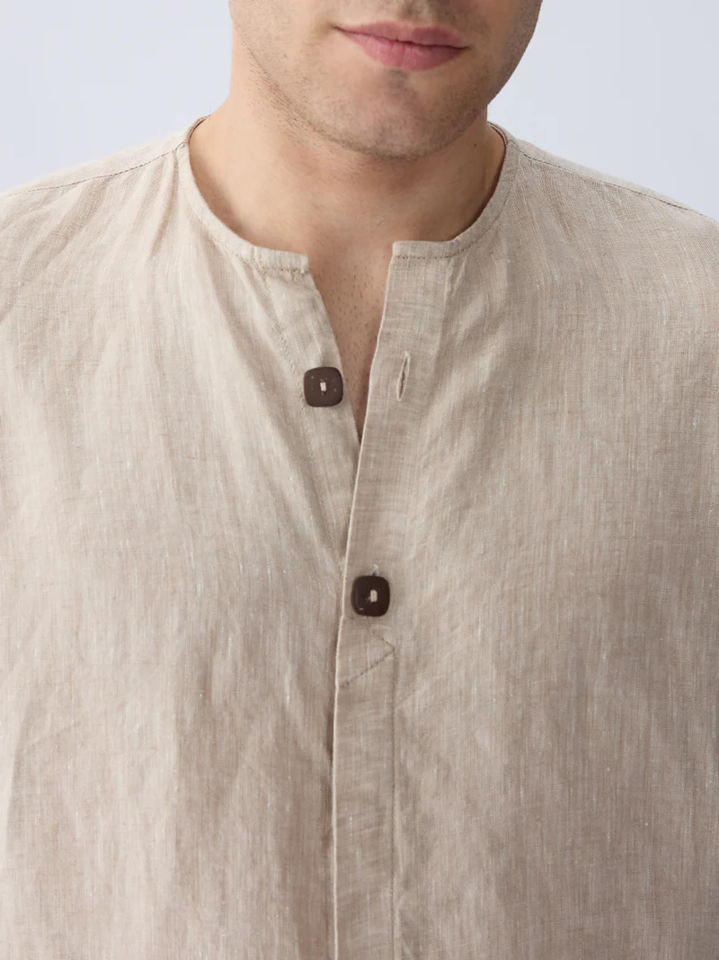 Origin | Beige Placket Shirt 100% Pure Linen