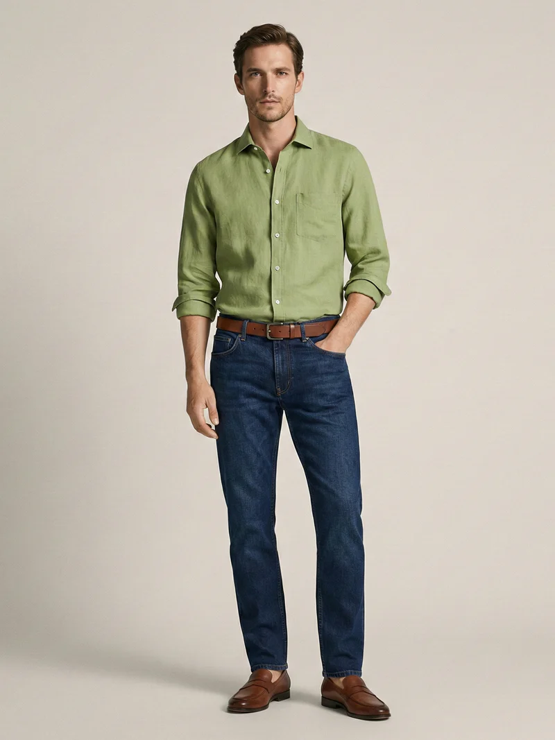 Green 100% Pure Linen Classic