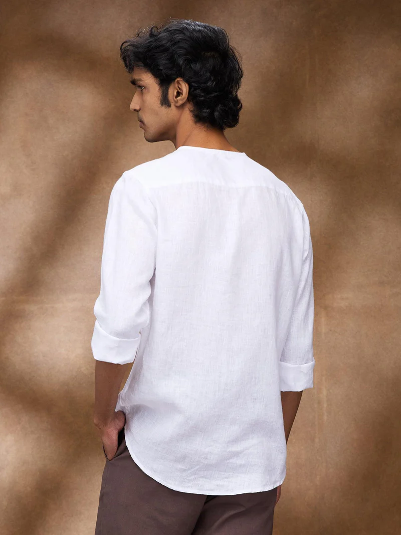 White 100% Pure Linen Zippered Kurta