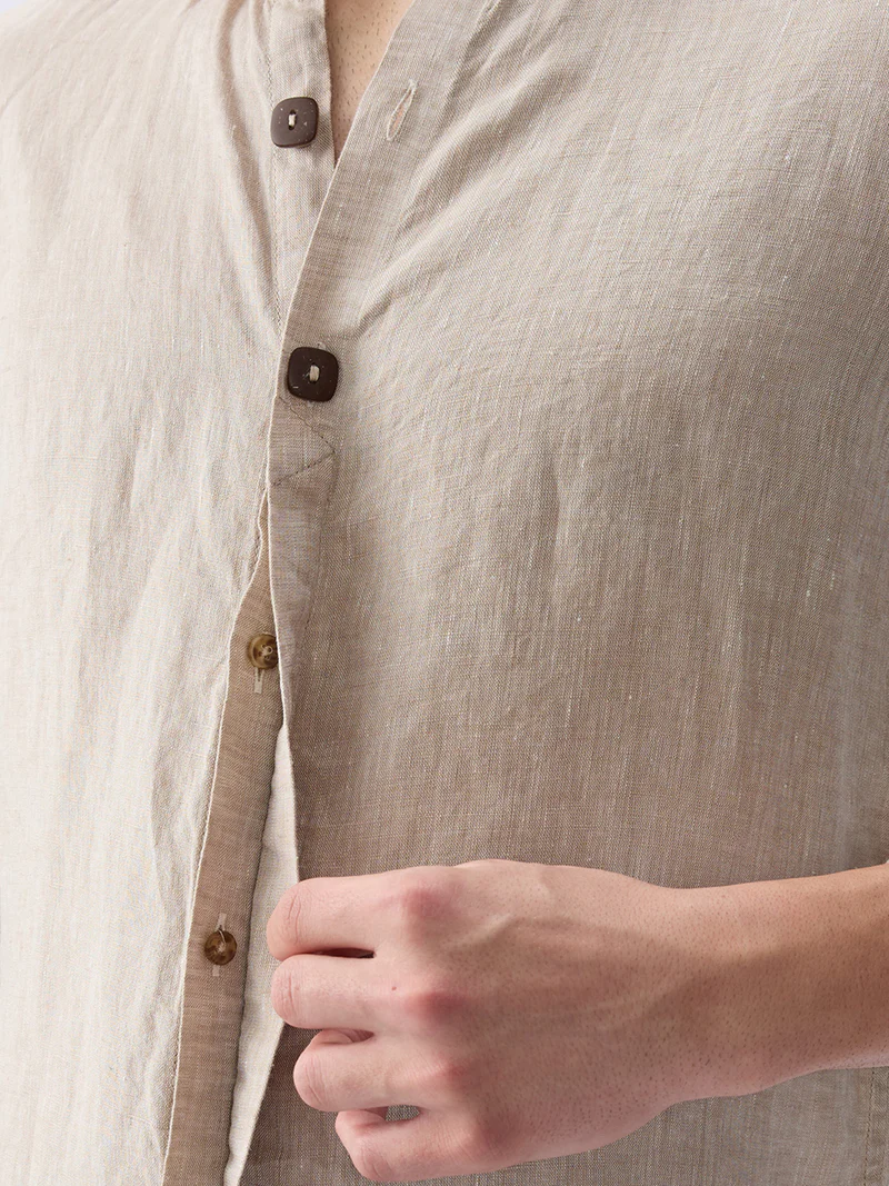 Origin | Beige Placket Shirt 100% Pure Linen