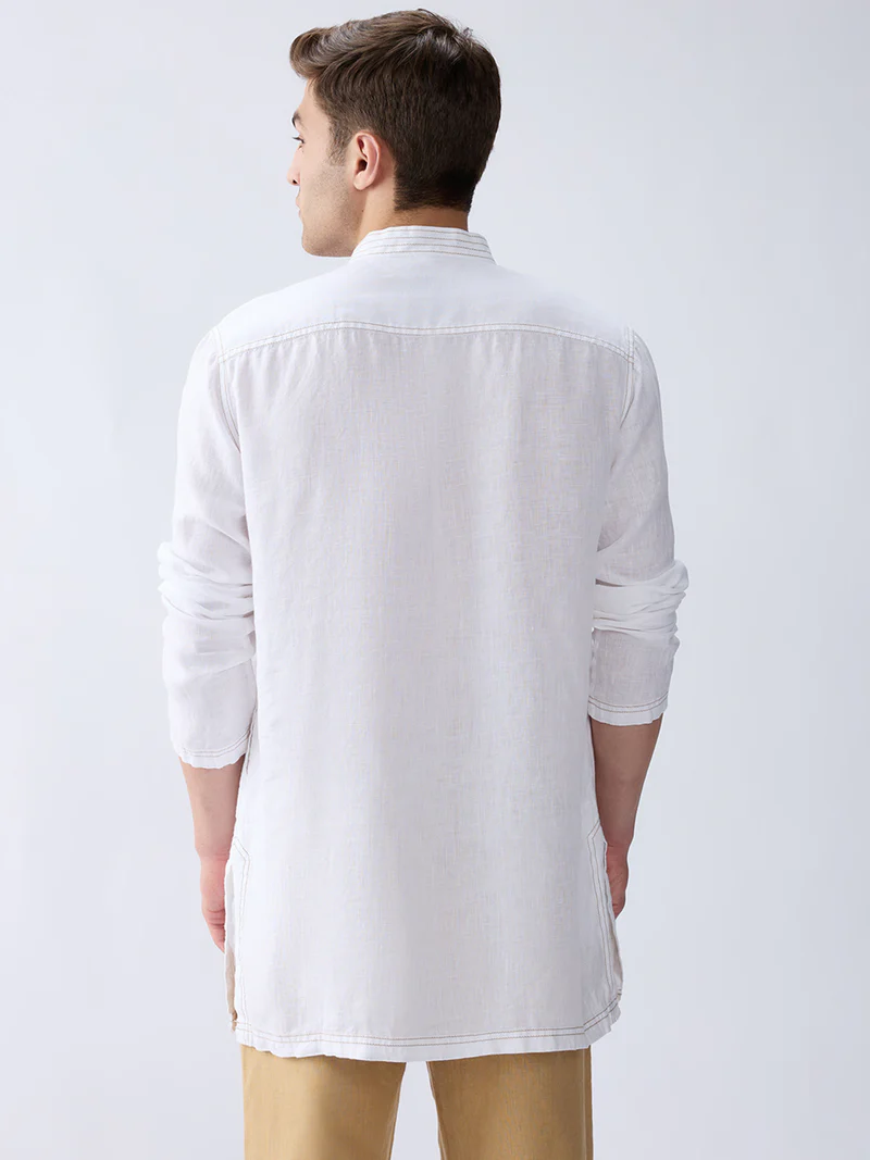 Mriga White | 100% Pure Linen Mid-Length Kurta