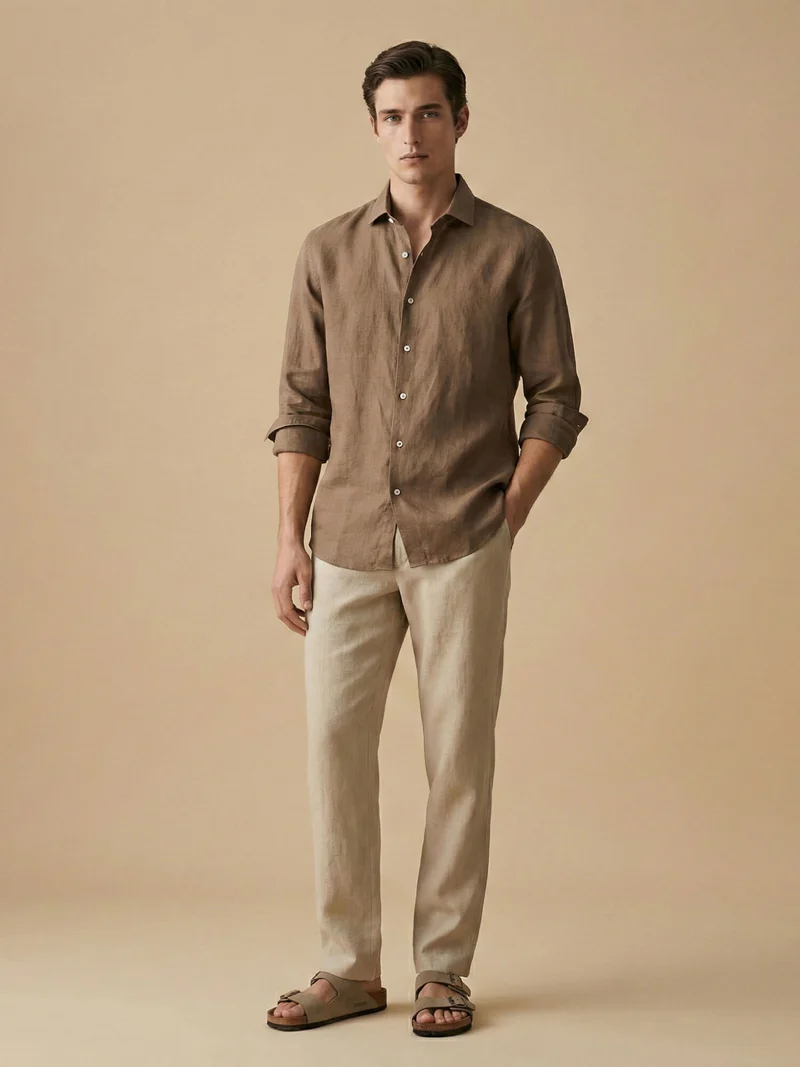 Earth Brown 100% Pure Linen Shirt