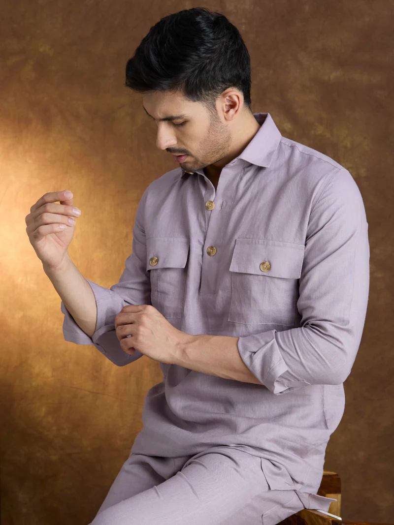 Arka | 100% Pure Linen Purple Kurta Set