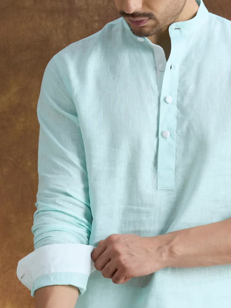 Vaayu | 100% Pure Linen Mint Short Kurta