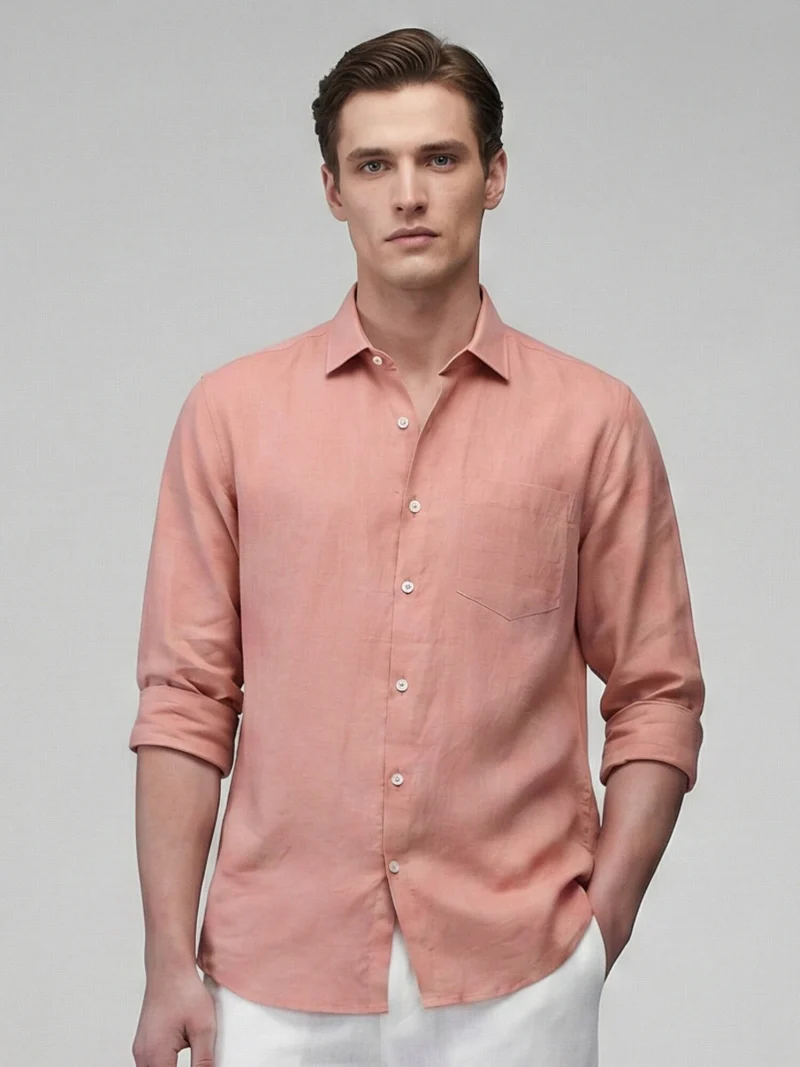 Coral Peach 100% Pure Linen Classic