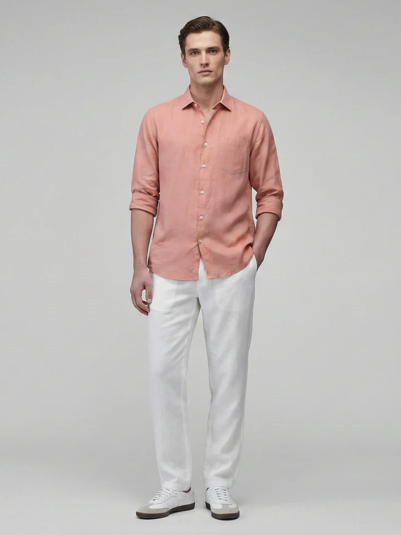 Coral Peach 100% Pure Linen Classic