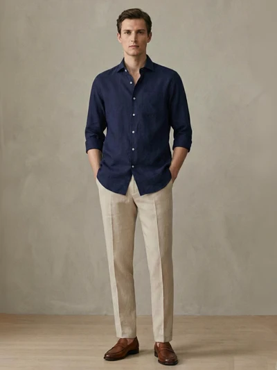 Navy 100% Pure Linen Classic