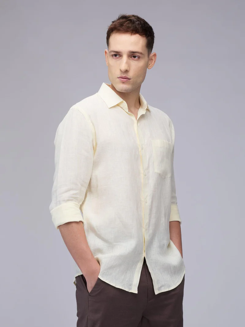 Cream Yellow 100% Pure Linen Classic