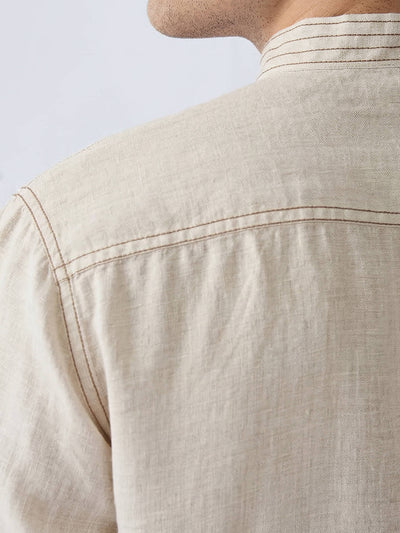 Mriga Beige | 100% Pure Linen Mid-Length Kurta