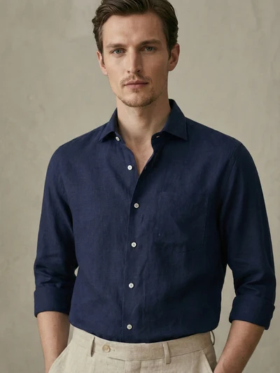 Navy 100% Pure Linen Classic