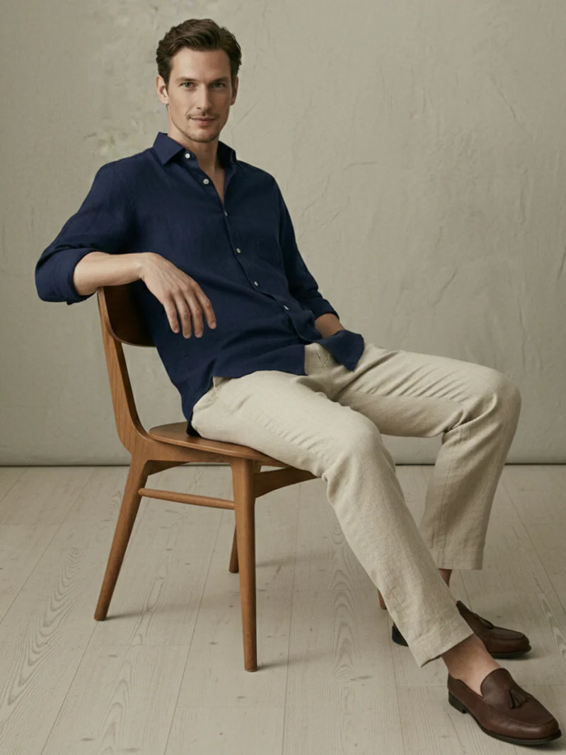Midnight Navy 100% Pure Linen Classic