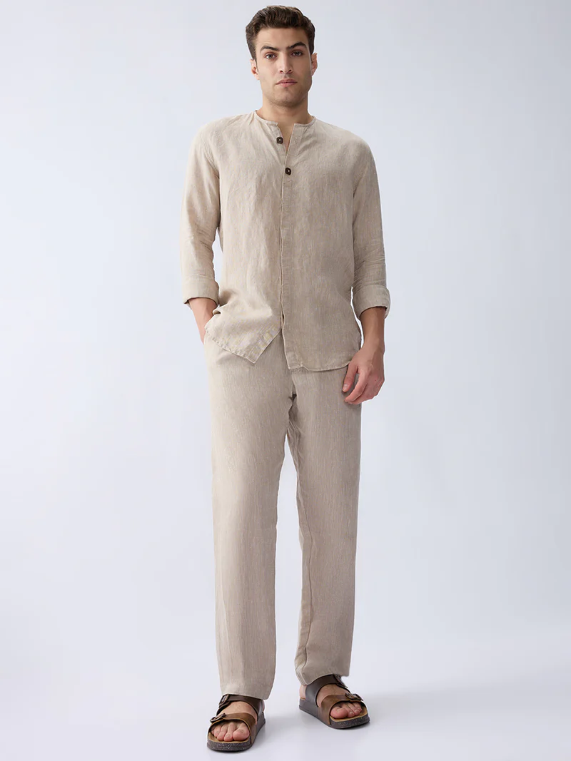 Origin | Beige Placket Shirt 100% Pure Linen