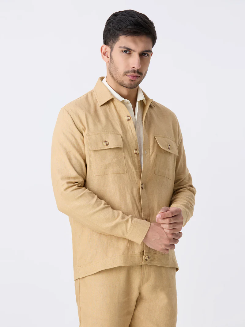 Khaki 100% Pure Linen Jacket