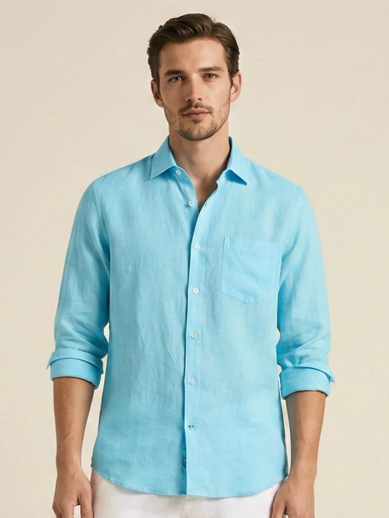 Sky Blue 100% Pure Linen Classic Fabric