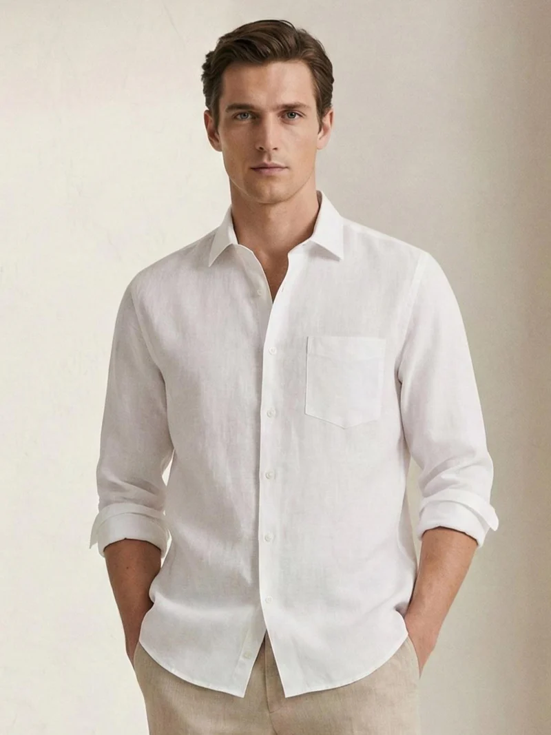White 100% Pure Linen Classic Fabric hover