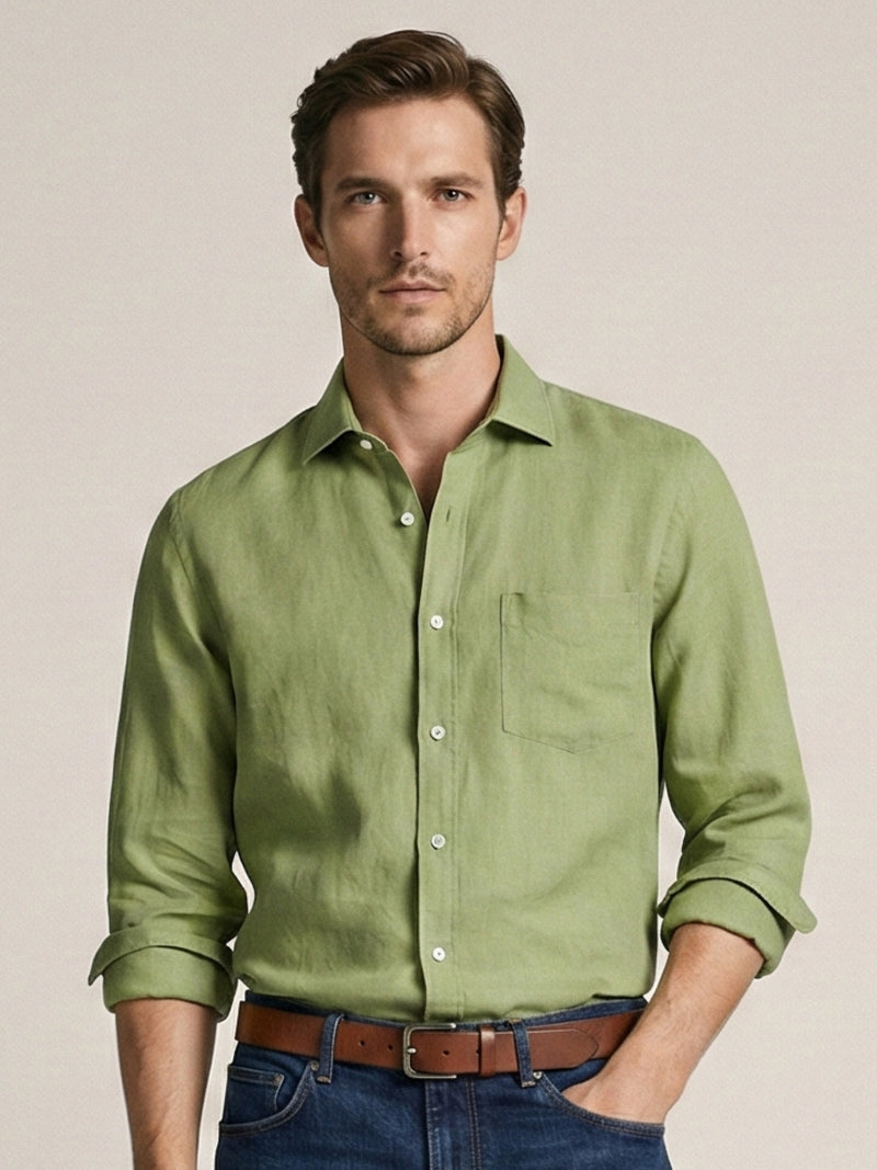 Green 100% Pure Linen Classic Fabric hover