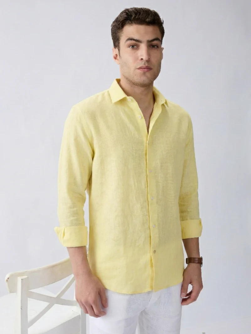 Lemon Yellow 100% Pure Linen Classic Fabric hover